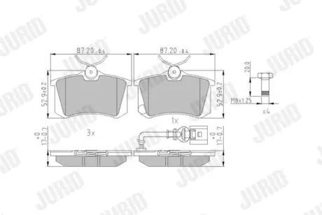 Гальмівні колодки задні Audi A2, A3 / Seat Ibiza II, Toledo III / Skoda Fabia I, Octavia I / VW Golf JURID 573938J
