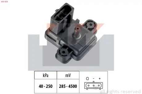Intake manifold pressure sensor. Датчик абсолютного давления, впуск  KW 493059