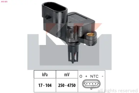 Intake manifold pressure sensor. Датчик абсолютного давления, впуск  KW 493081