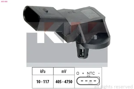 Intake manifold pressure sensor. Датчик абсолютного давления, впуск  KW 493090
