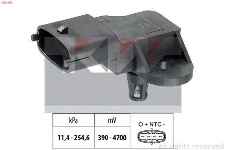 Intake manifold pressure sensor. Датчик абсолютного давления, впуск  KW 493092