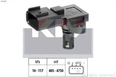 Intake manifold pressure sensor. Датчик абсолютного давления, впуск  KW 493097