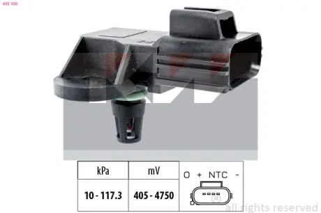 Intake manifold pressure sensor. Датчик абсолютного давления, впуск  KW 493100