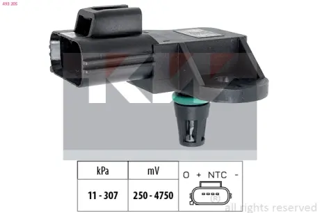 Intake manifold pressure sensor. Датчик абсолютного давления, впуск  KW 493205