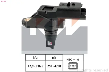 Intake manifold pressure sensor. Датчик абсолютного давления, впуск  KW 493261