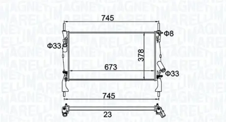 Радіатор двигуна (мкпп) FORD TRANSIT, TRANSIT TOURNEO 2.2D-2.4D 04.06-08.14 MAGNETI MARELLI 350213173900
