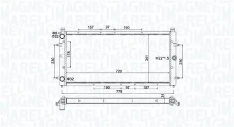 Радіатор двигуна (акпп/мкпп) VW CALIFORNIA T4 CAMPER, TRANSPORTER T4 1.8-2.8 07.90-06.03 MAGNETI MARELLI 350213174600