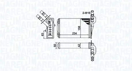 Радіатор пічки RENAULT CLIO II, CLIO II/HATCHBACK, THALIA I, THALIA II 1.2-3.0 02.98- MAGNETI MARELLI 350218404000