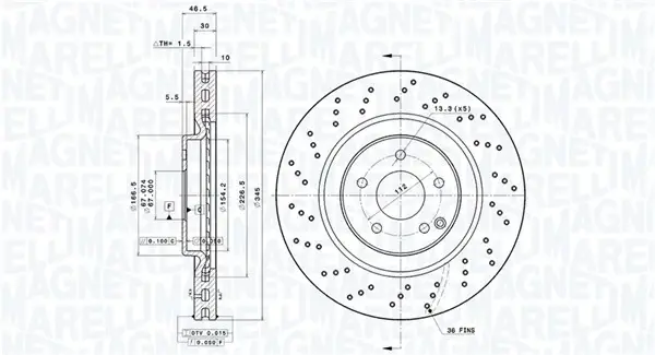 Тормозной диск MAGNETI MARELLI 360406126001 (фото 1)