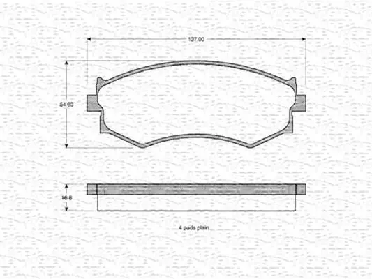Комплект тормозных колодок, дисковый тормоз MAGNETI MARELLI 363702160905 (фото 1)
