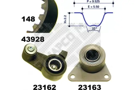 Комплект ремня ГРМ MAPCO 23928