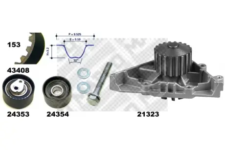 Водяной насос + комплект зубчатого ремня MAPCO 41408