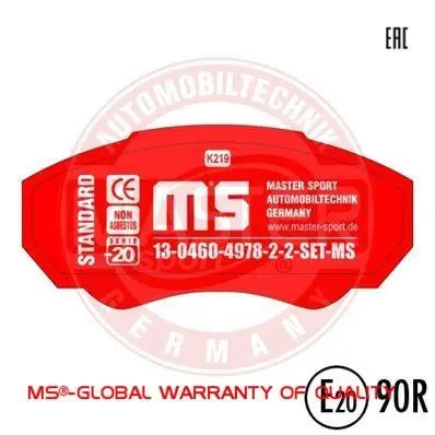 Комплект тормозных колодок, дисковый тормоз MASTER SPORT 13046049782SETMS (фото 1)