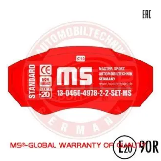 Комплект тормозных колодок, дисковый тормоз MASTER SPORT 13046049782SETMS