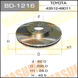 Диск тормозной front HARRIER/ ACU1#, MCU1#, SXU1# [уп.2] MASUMA BD1216