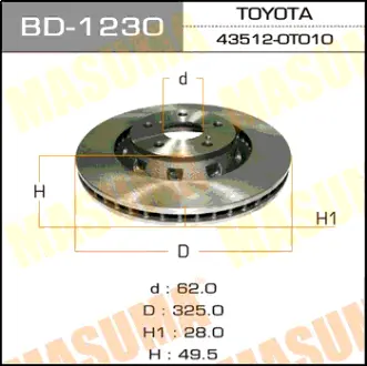 Диск гальмівний передній (кратно 2) Toyota Venza (09-16) (BD-1230) MASUMA BD1230