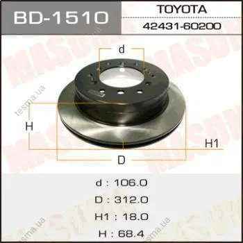 Диск тормозной rear LAND CRUISER/ KDJ90L MASUMA BD1510 (фото 1)
