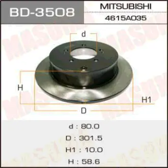 Диск гальмівний задній (кратно 2) Mitsubishi Lancer, Outlander (07-12) (BD-3508) MASUMA BD3508