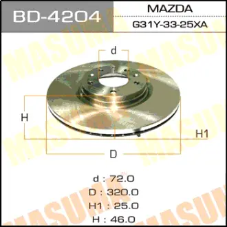 Диск тормозной front MAZDA6 05- [уп.2] MASUMA BD4204