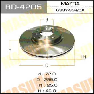 Диск гальмівний передній (кратно 2) Mazda 6 (07-12) (BD-4205) MASUMA BD4205