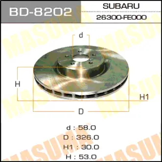Диск тормозной front FORESTER, IMPREZA, LEGACY 00-08 MASUMA BD8202