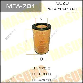 Воздушный фильтр A-578 MASUMA MFA701 (фото 1)