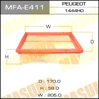 Воздушный фильтр A0183 LHD PEUGEOT/ 206/ V1900, V2000 98- MASUMA MFAE411