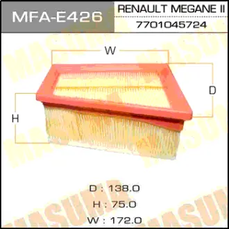 Воздушный фильтр A0166 LHD RENAULT/ KANGOO I/ V1600 97-07 продавать MFA-N211 MASUMA MFAE426