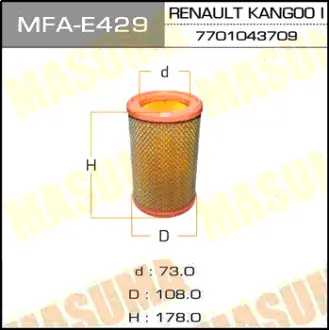 Воздушный фильтр A0109 LHD RENAULT/ KANGOO I/ V1200 97-07 MASUMA MFAE429