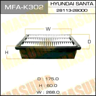 Фільтр повітряний A0458 HYUNDAI/ SANTA FE/ V2000 V2700 05- (MFA-K302) MASUMA MFAK302