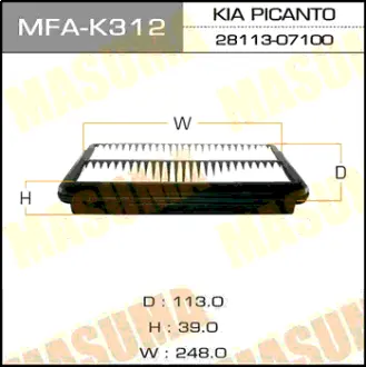 Воздушный фильтр A2516 LHD KIA/ PICANTO/ V1000, V1100 04- MASUMA MFAK312