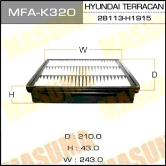 Воздушный фильтр A9313 LHD HYUNDAI/ TERRACAN/ V2500, V2900, V3500 01-06 MASUMA MFAK320