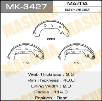 Колодки тормозные барабанные AXELA/ BK5P. BKEP. BK3P MASUMA MK3427