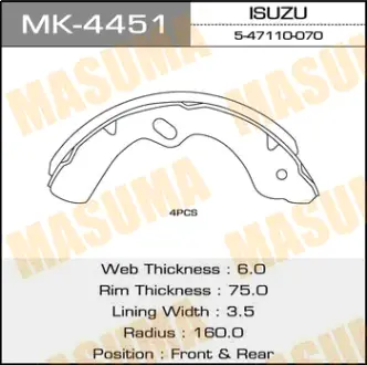 Колодки тормозные барабанные R-4031 MASUMA MK4451