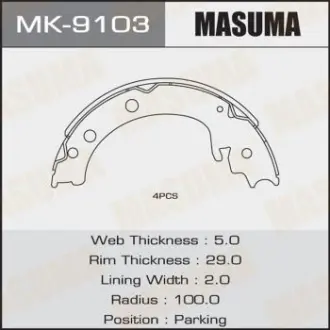 Колодки тормозные барабанные парковочные [к-т 4шт] ESCUDO/ TDA4W MASUMA MK9103