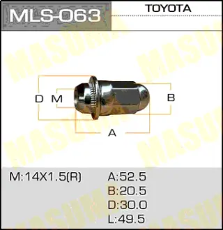 Гайка 14x1.5, Land Cruiser 100 с шайбой D 30mm/ под ключ=21мм MASUMA MLS063