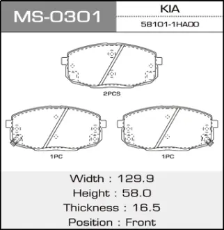 Колодки гальмівні передн Hyundai i30 (07-)/Kia Ceed (06-) (MS-0301) MASUMA MS0301