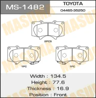 Колодки гальмівні передн Mitsubishi Pajero (06-)/ Toyota Hilux (11-), Land Cruiser Prado (02-09) (MS-1482) MASUMA MS1482