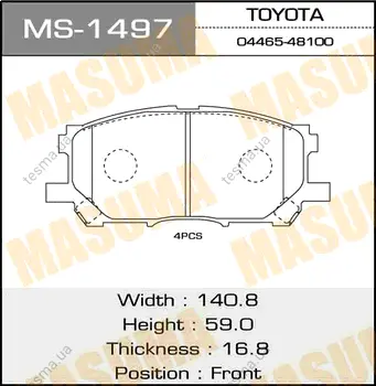 Колодки гальмівні передн Lexus RX 300, 330, 350 (04-08) (MS-1497) MASUMA MS1497 (фото 1)