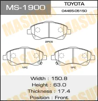 Колодки гальмівні передн Toyota Avensis (03-08) (MS-1900) MASUMA MS1900