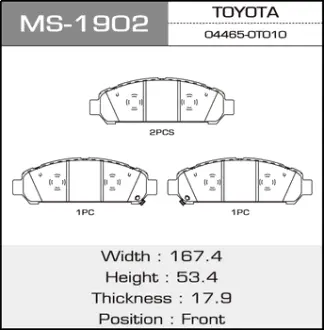 Колодки гальмівні передн Toyota Venza (09-16) (MS-1902) MASUMA MS1902