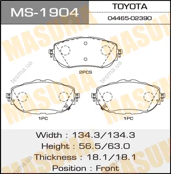 Колодки гальмівні передн Toyota Auris, Corolla (13-) (MS-1904) MASUMA MS1904 (фото 1)