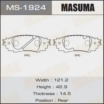 Колодки гальмівні задн Toyota CH-R (16-), Camry (17-), RAV 4 (19-) (MS-1924) MASUMA MS1924 (фото 1)