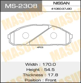Колодки тормозные дисковые AN-391K MASUMA MS2308