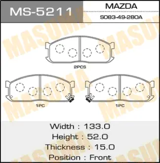 Колодки тормозные дисковые AN-133K MASUMA MS5211