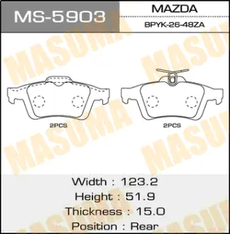 Колодки гальмівні задн Ford Focus (04-)/ Mazda 3 (03-), 5 (05-15) (MS-5903) MASUMA MS5903