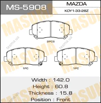 Колодки гальмівні передн Mazda CX-5 (11-) (MS-5908) MASUMA MS5908 (фото 1)