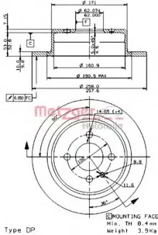Тормозной диск METZGER 10111E