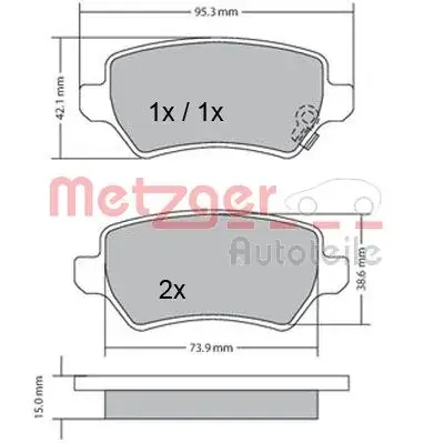 Комплект тормозных колодок, дисковый тормоз METZGER 1170004 (фото 1)