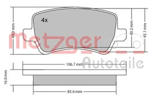Комплект тормозных колодок, дисковый тормоз METZGER 1170056 (фото 1)